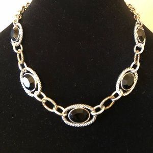 Silver and Black Necklace.  Adjustable length